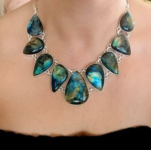 Genuine Blue Flash Labradorite Gemstone Necklace 925